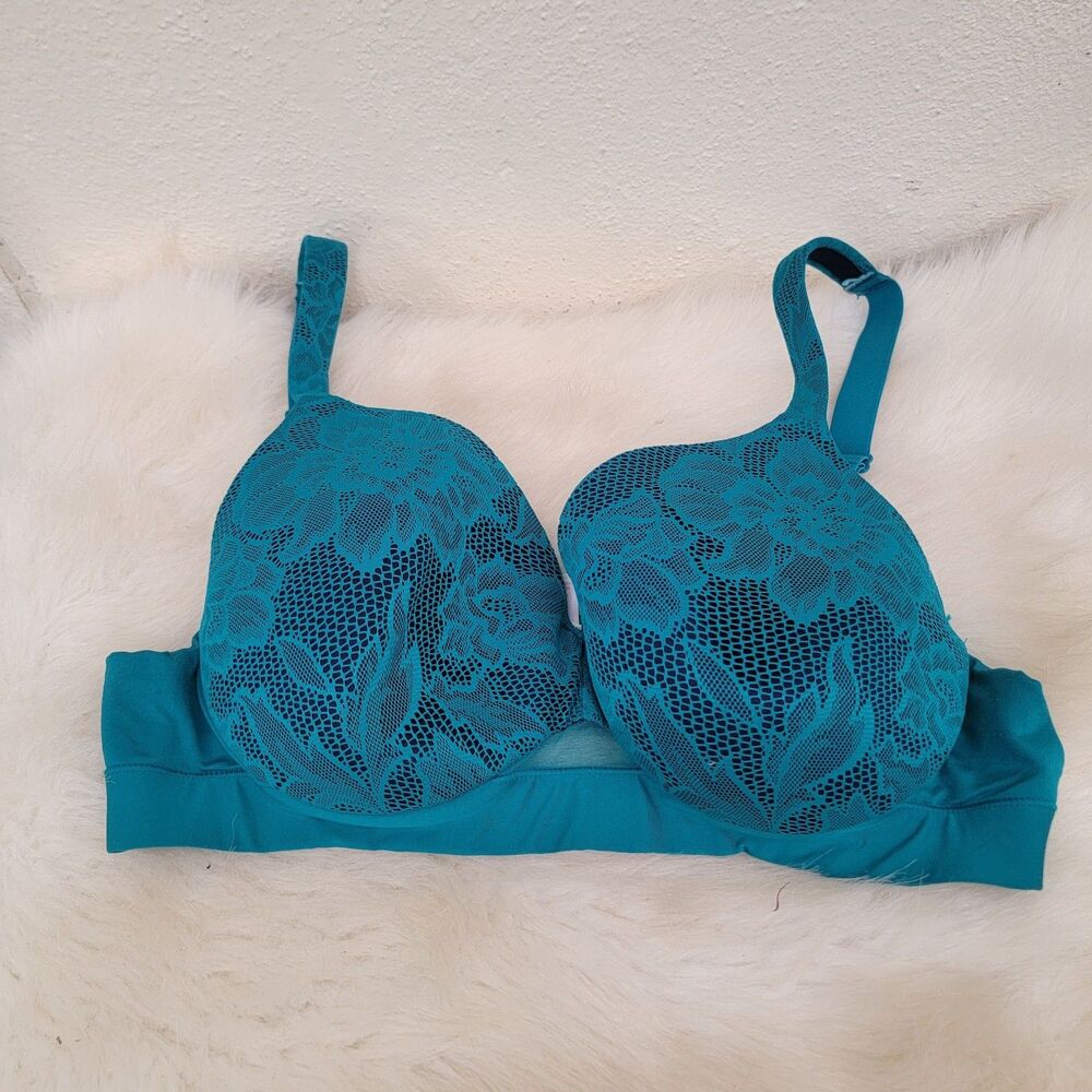 Cacique Bra Sz  40B Teal Blue Lightly Lined Full Coverage Lace Underwire T Shirt